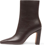 Women's Chunky Heel Square Toe Ankle Boots with Side Zip