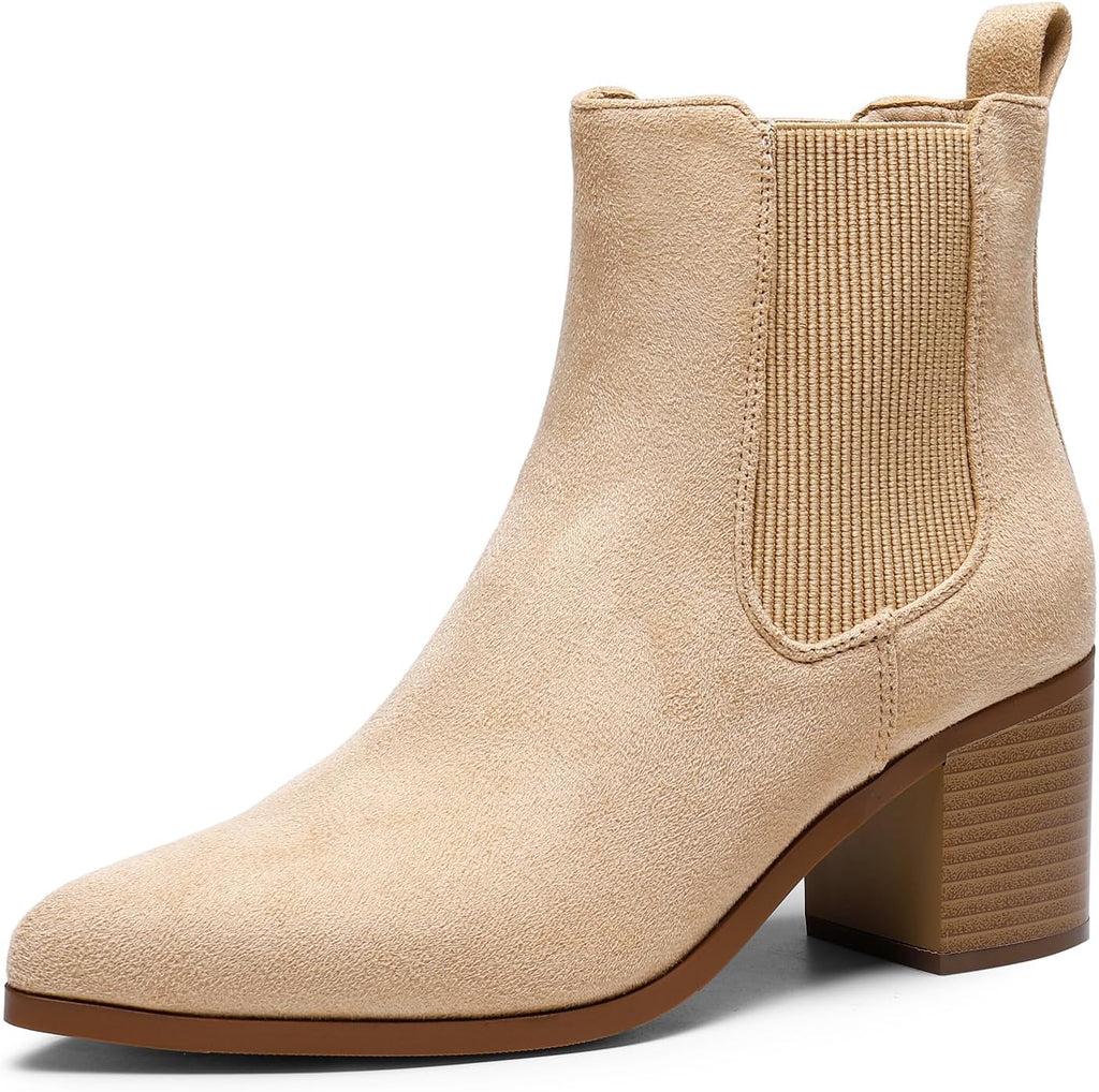 Women's Chunky Heel Ankle Chelsea Boots, Faux Suede
