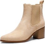 Women's Chunky Heel Ankle Chelsea Boots, Faux Suede
