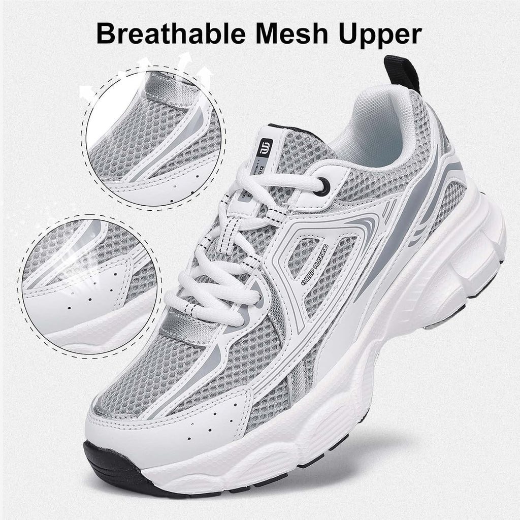 Women's Chunky Platform Sneakers with Mesh and Leather Upper
