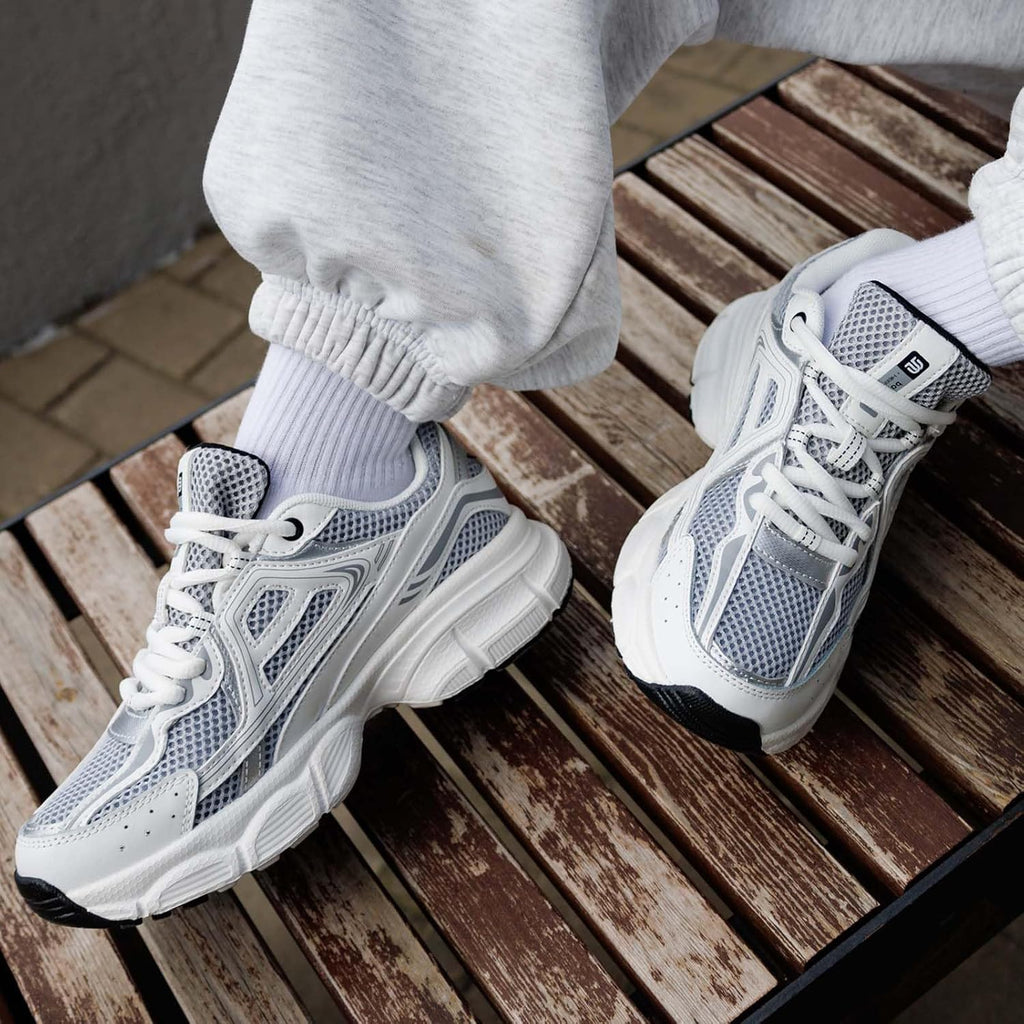 Women's Chunky Platform Sneakers with Mesh and Leather Upper