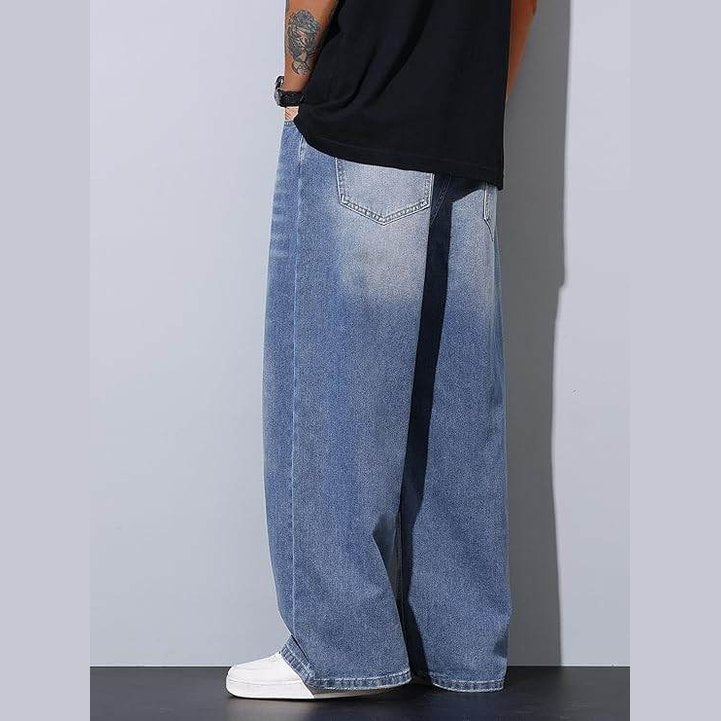 Men’s Medium Blue Baggy Wide-Leg Jeans Loose Fit Denim - VacationGrabs