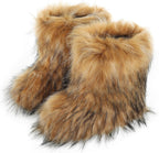 Women's Faux Fur Snow Boots – Fluffy Mid-Calf Flat Winter Boots