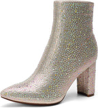 Women's Chunky Heel Ankle Boots with Faux Fur Lining