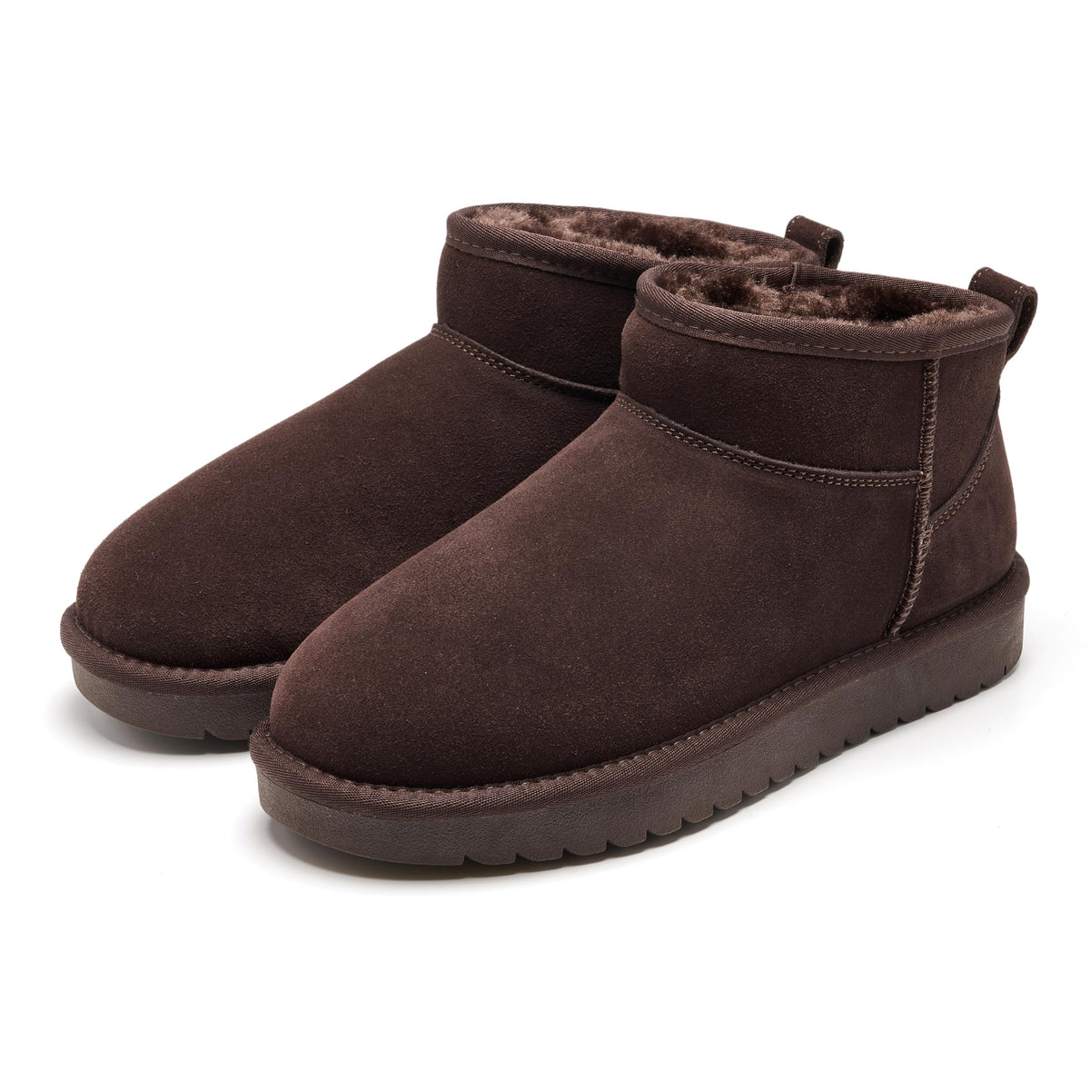 Chestnut Genuine Leather Ankle Boots for Women, Faux Fur Lined