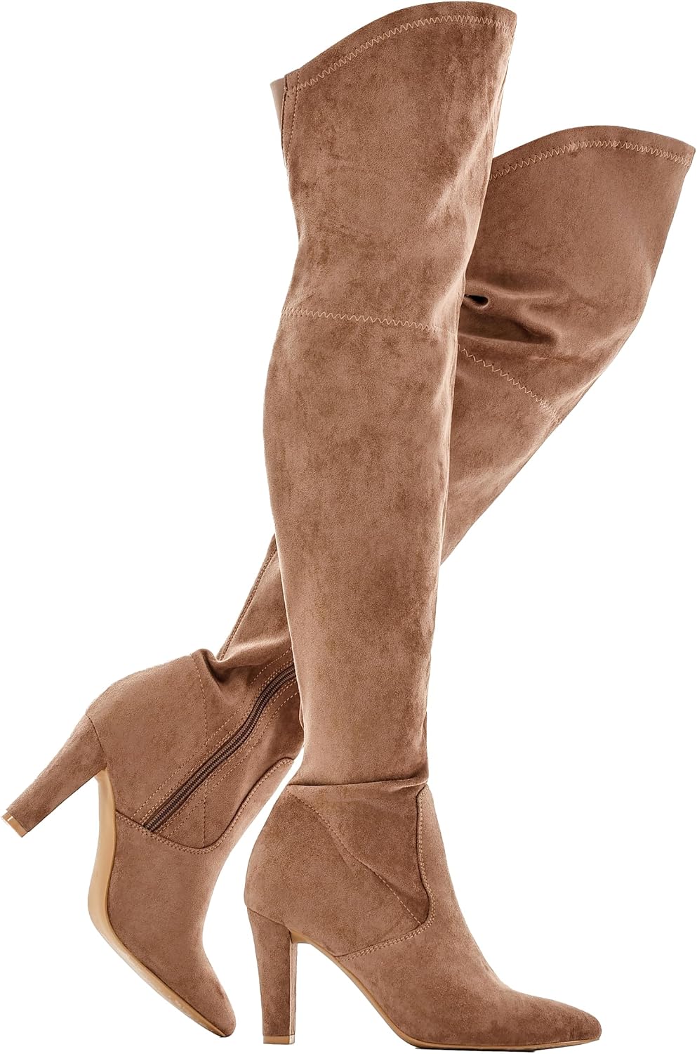 Women's Over-the-Knee Stretch Suede Boots with Chunky Heel