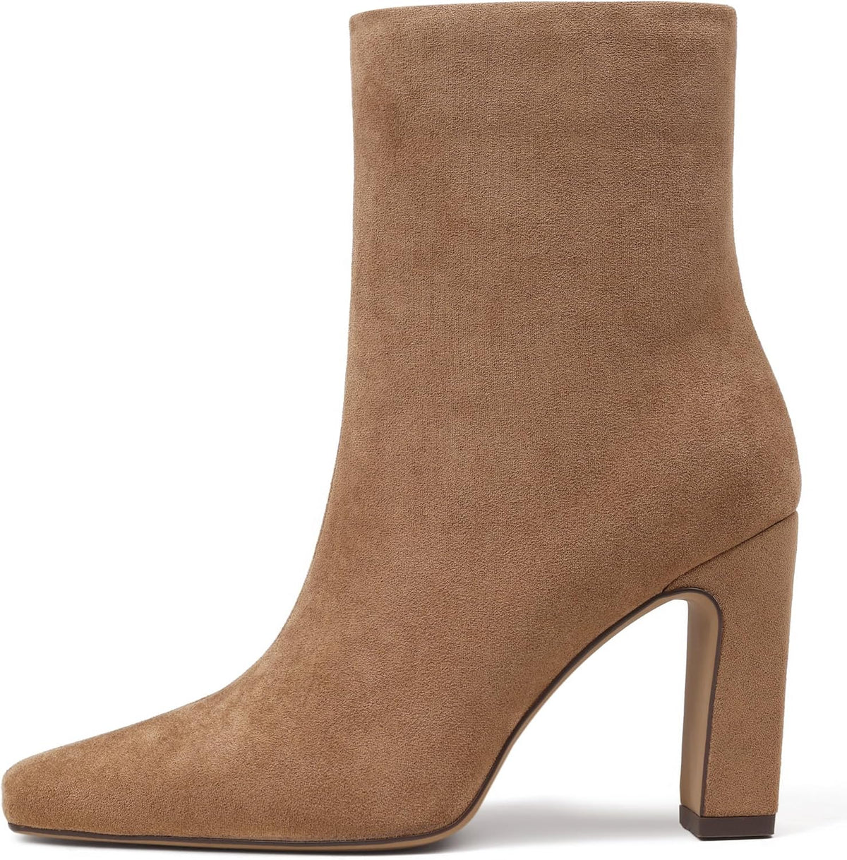 Women's Chunky Heel Square Toe Ankle Boots with Side Zip