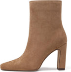 Women's Chunky Heel Square Toe Ankle Boots with Side Zip