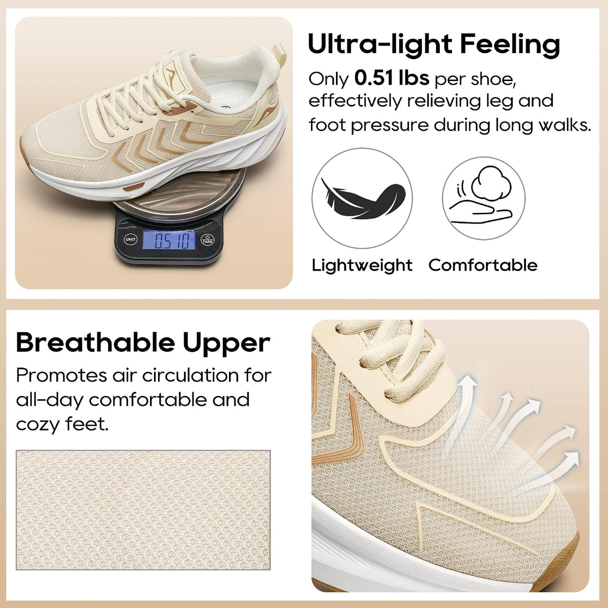 Women's Lightweight Mesh Walking Shoes, Non-Slip Sneakers