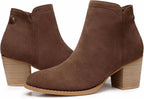 Women's Chunky Heel Ankle Boots, Almond Toe Suede-Look
