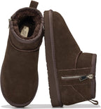 Women's Genuine Leather Ankle Boots with Faux Fur Lining