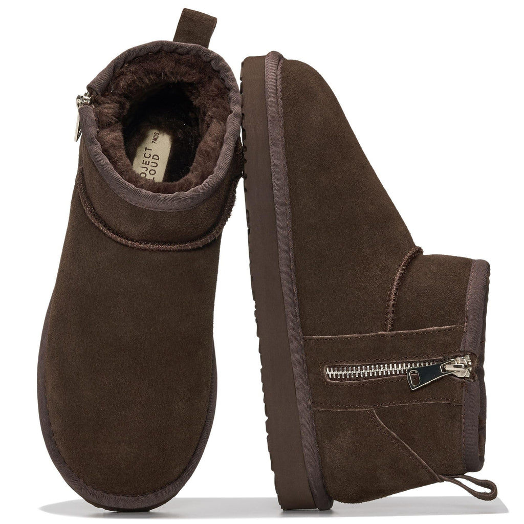 Chestnut Genuine Leather Ankle Boots for Women, Faux Fur Lined
