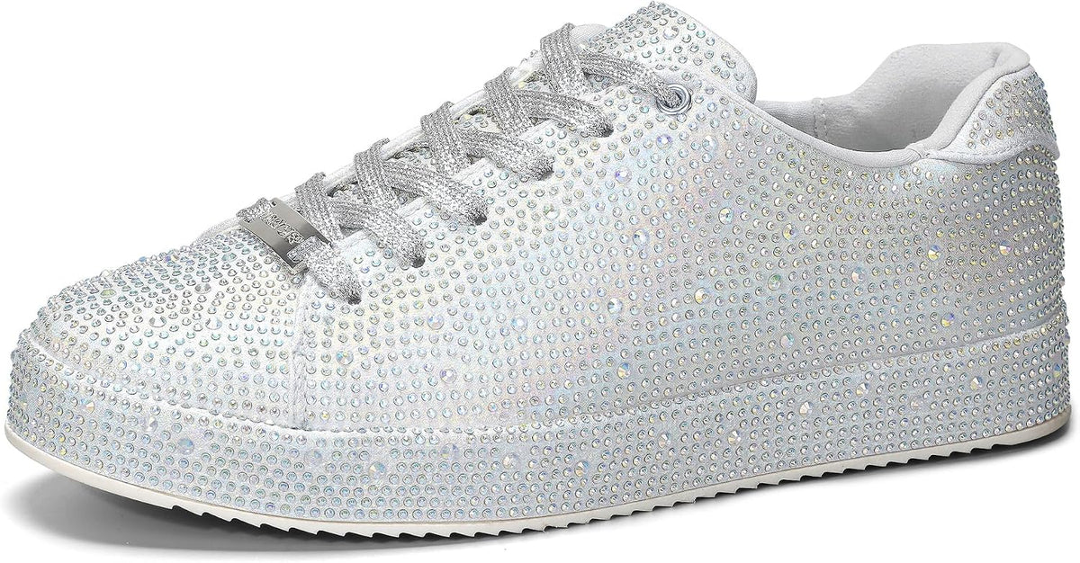Women's Rhinestone Platform Sneakers, Mesh Upper