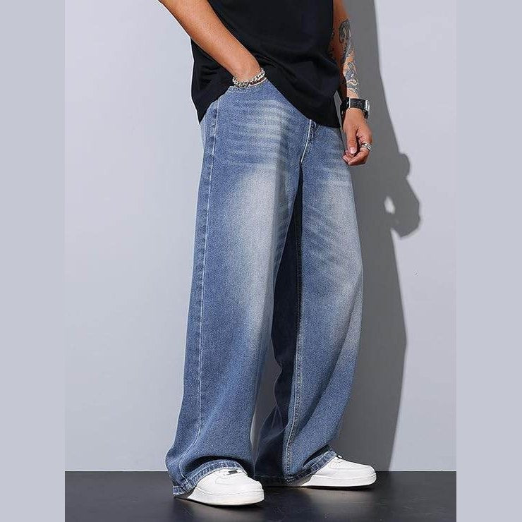 Men’s Medium Blue Baggy Wide-Leg Jeans Loose Fit Denim - VacationGrabs