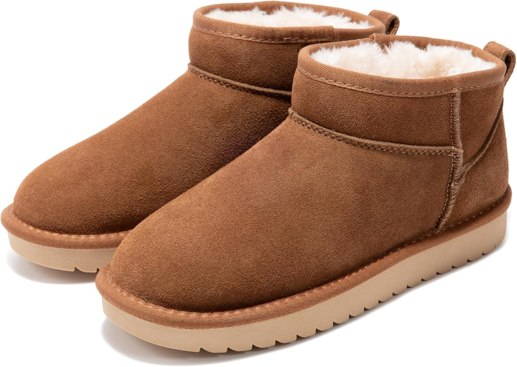 Women's Genuine Leather Ankle Boots with Faux Fur Lining