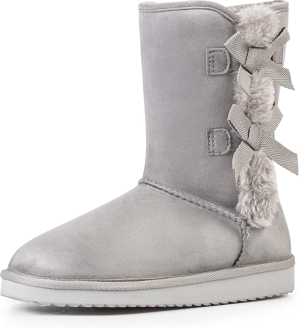 Women's Suede Mid-Calf Snow Boots with Side Bows