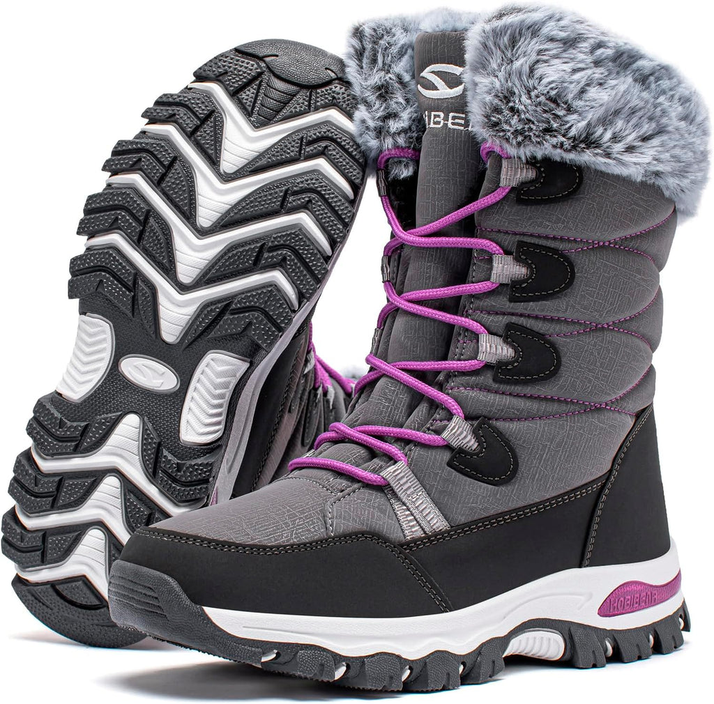 Women's Waterproof Mid-Calf Snow Boots with Faux Fur Collar