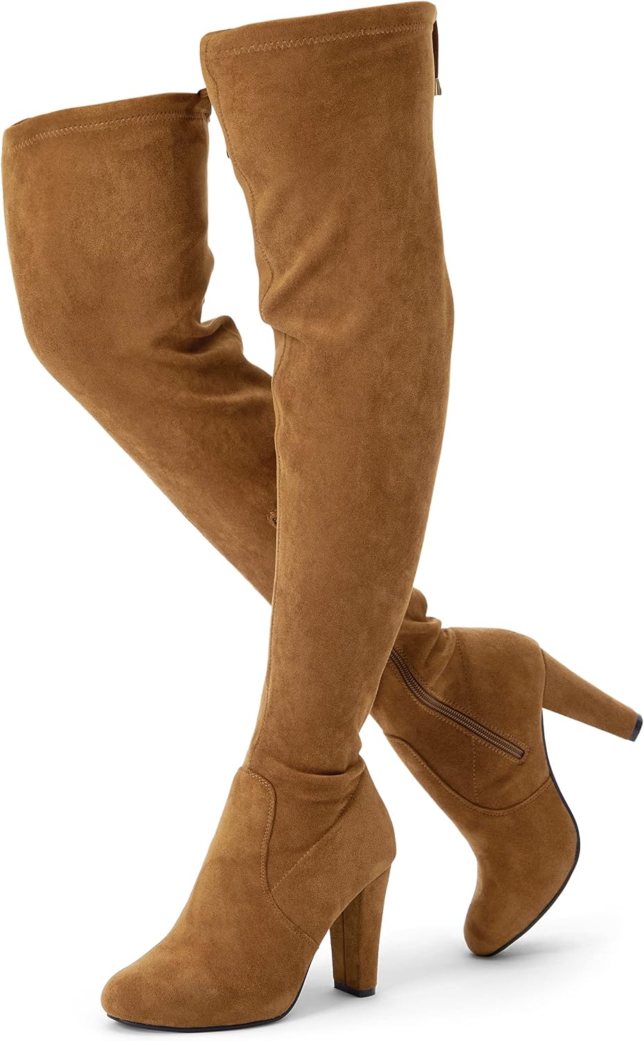 Women's Suede Thigh High Boots with 3.5" Block Heel