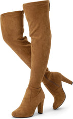 Women's Suede Thigh High Boots with 3.5" Block Heel