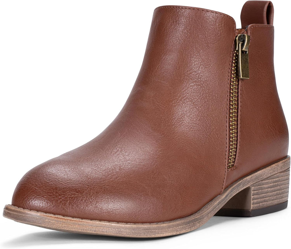 Women's Block Heel Ankle Boots with Inner Zip, Round Toe