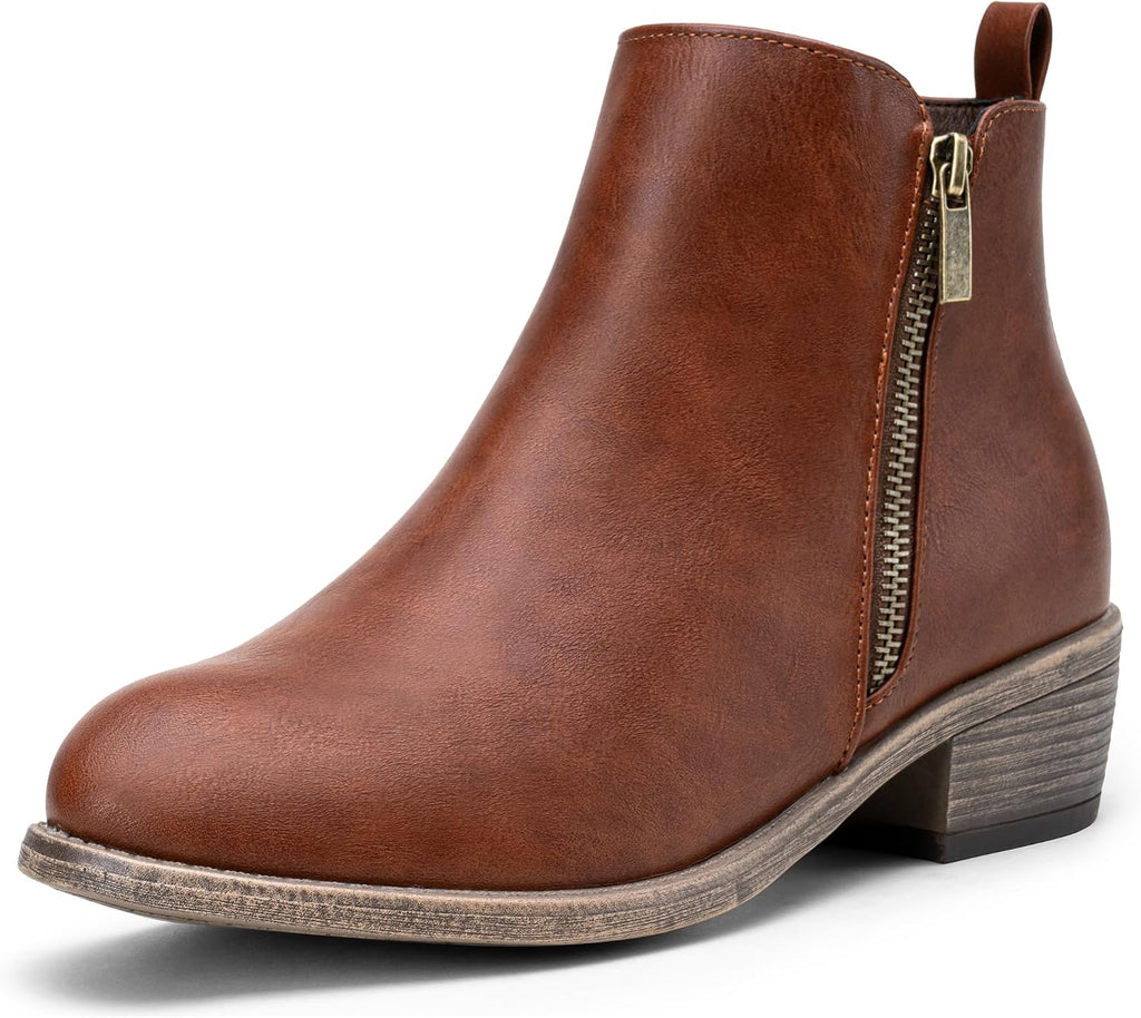 Women's Block Heel Ankle Boots with Inner Zip, Round Toe