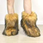 Women's Faux Fur Mid-Calf Snow Boots with Flat Heel