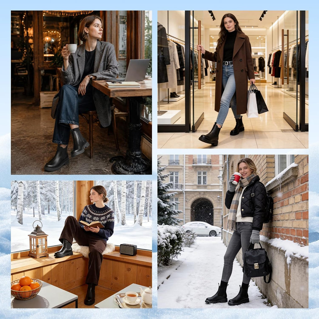 Women's Faux Fur Lined Chunky Chelsea Ankle Boots