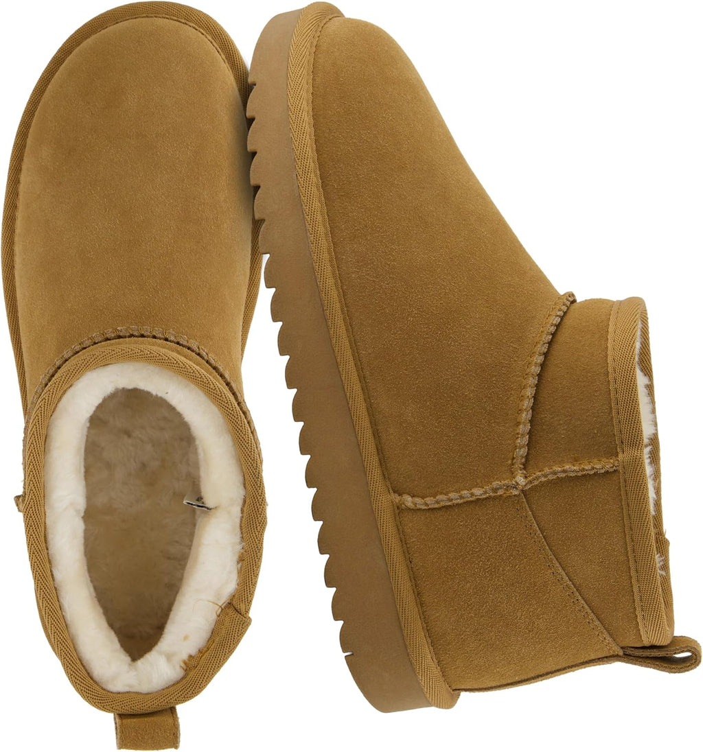 Women's Suede Ankle Boots with Faux Fur Lining & Memory Foam