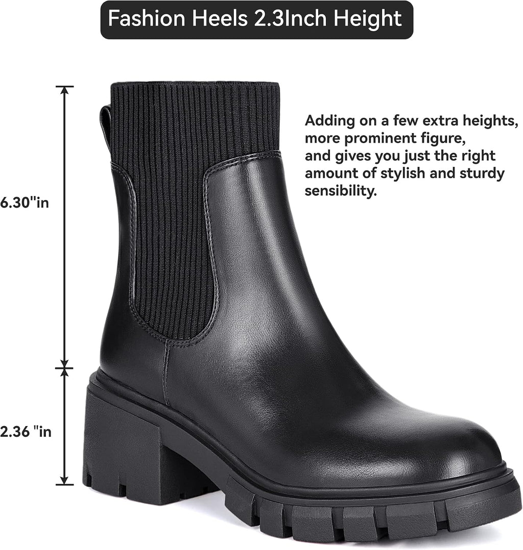 Women's Chunky Heel Platform Chelsea Ankle Boots