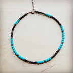 Blue Turquoise, Wood and Copper Beads Collar Necklace 230g
