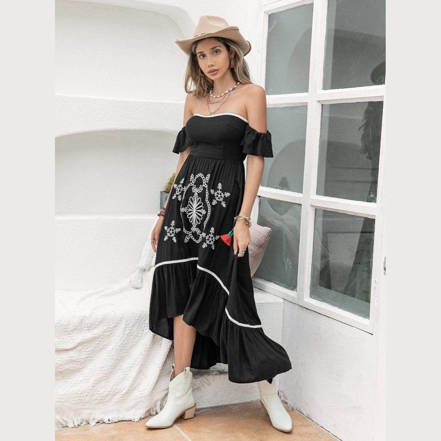 High-Low Off-Shoulder Dress - VacationGrabs