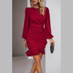 Ruched Ruffled Balloon Sleeve Mini Dress - VacationGrabs