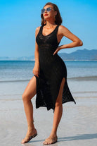 Side Split Crochet Coverup Long Beach Dress - VacationGrabs