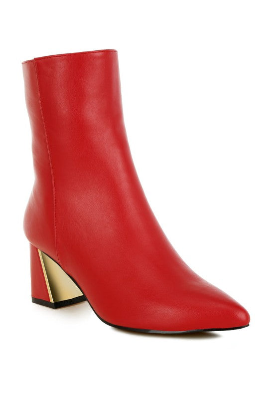 Rag Company metallic accent ankle boots in red with a stylish pointed toe and trendy block heel