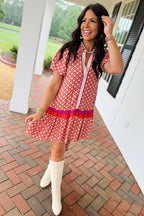Floral Geometric Colorblock Ruffle Hem Dress