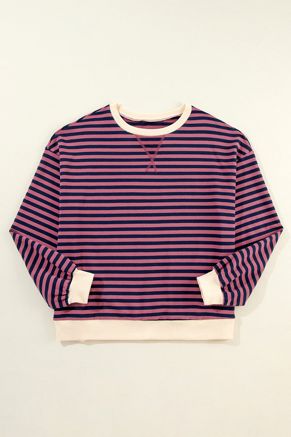 Women's Sweatshirts & HoodiesRed Stripe Oversized Contrast Trim Pullover Sweatshirt - VacationGrabs