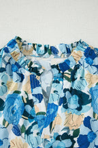 Floral Puff Sleeve V-Neck Short Blouse