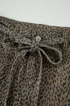 Leopard Denim Tie High Waist Shorts