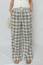 Plaid Patchwork Wide Leg Pants