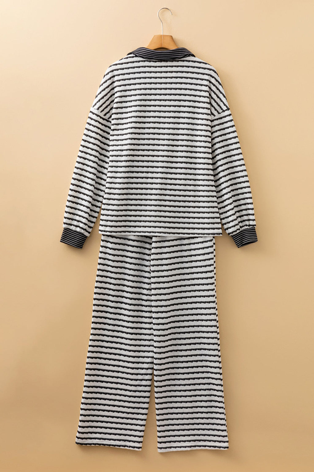 Stripe Collared Top and Drawstring Pants Set
