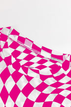 JUNIPER BLVD long sleeve checkerboard shirt women in bold pink and white pattern