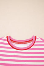 Stripe Contrast Trim Top & Loose Shorts Set