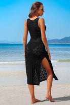 Side Split Crochet Coverup Long Beach Dress - VacationGrabs
