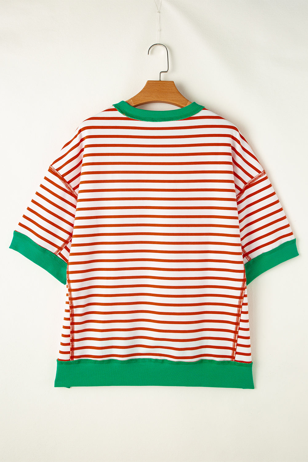 Women's Shirts - T-ShirtsOrange Stripe Oversized Contrast Trim Exposed Seam High Low - VacationGrabs