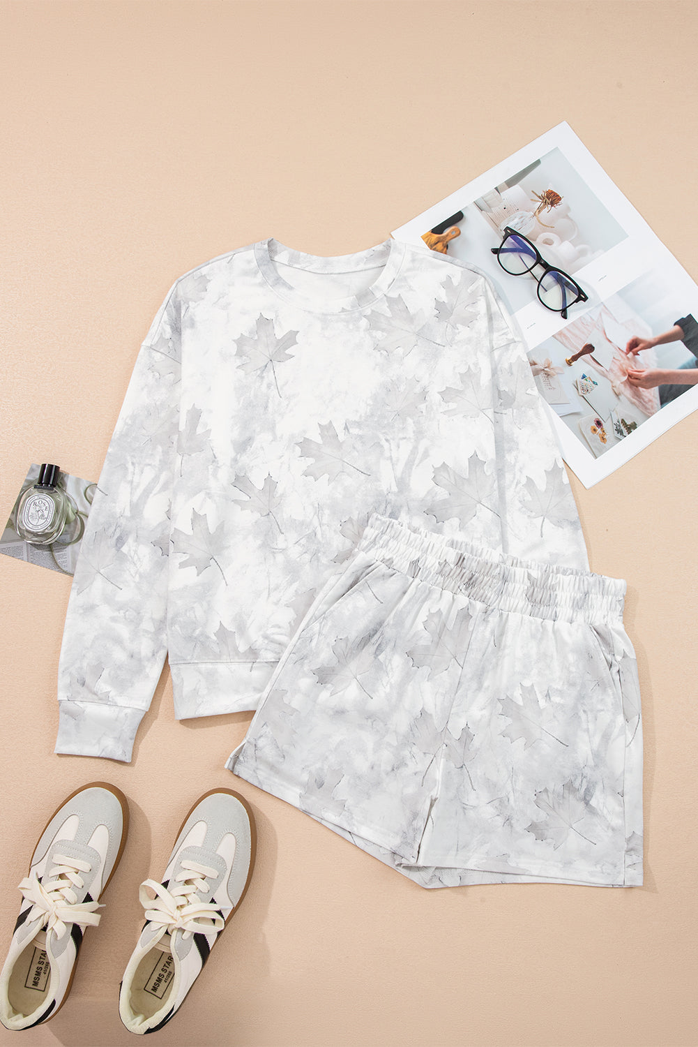 Ensemble haut pull et short taille élastiquée imprimé camouflage érable