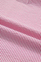Stripe Short Bubble Sleeve Split V-Neck Blouse