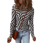 Long sleeve checkerboard shirt women in black and white with a stylish design for casual wear