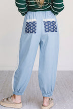 Floral Lace Patch Pocket Pleated Wide Leg Pants