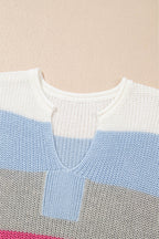 Stripe Colorblock V-Neck Sweater T-Shirt