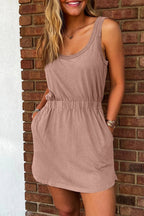 Mineral Wash Scoop Neck Elastic Waist Mini Dress